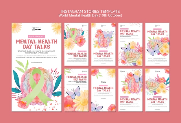 PSD gratuito storie di instagram per la giornata mondiale della salute mentale