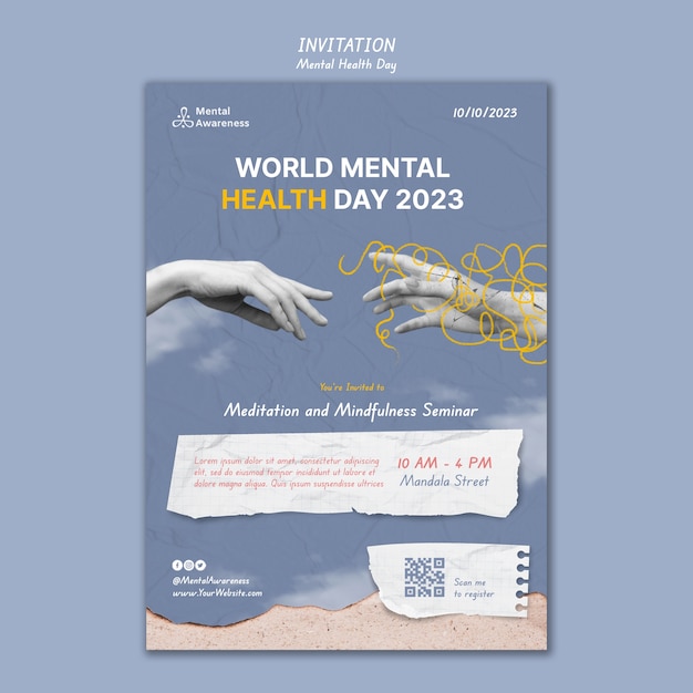 Free PSD world mental health day invitation template