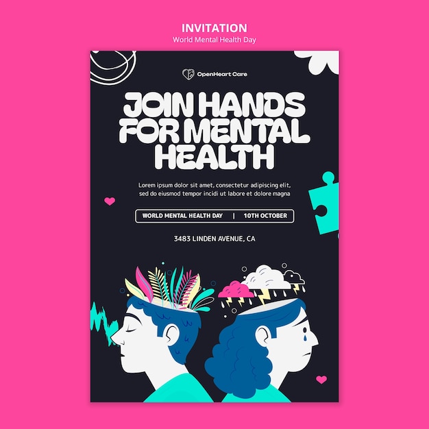 Free PSD world mental health day invitation template