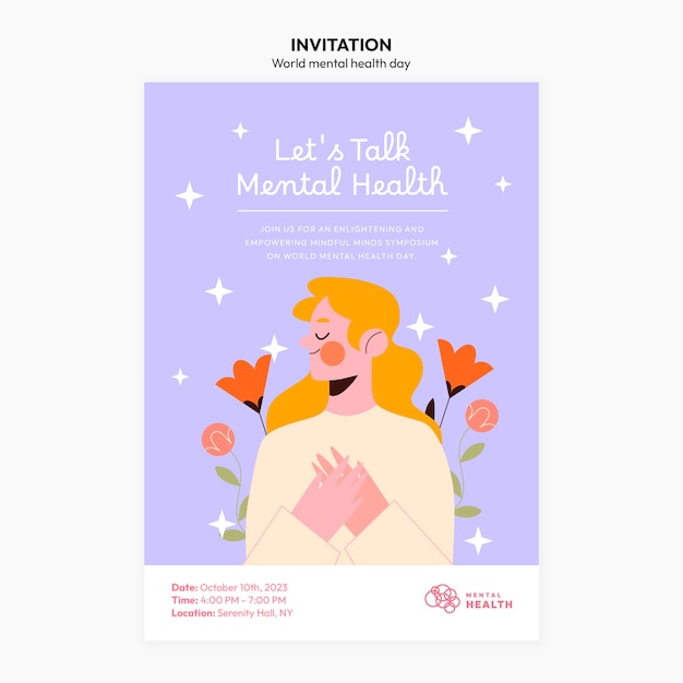 Free PSD world mental health day  invitation template