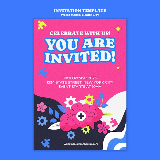 Free PSD world mental health day  invitation template