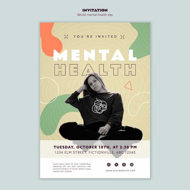 Free PSD world mental health day invitation template