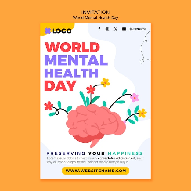 Бесплатный PSD Шаблон приглашения на всемирный день психического здоровья