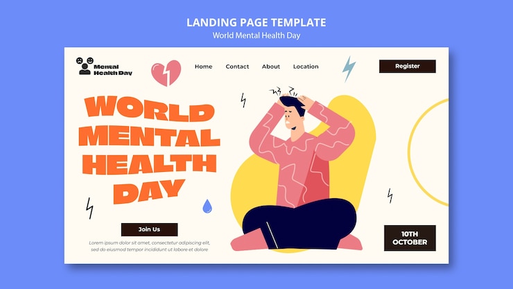 無料PSD 世界メンタルヘルスデーのランディングページテンプレート