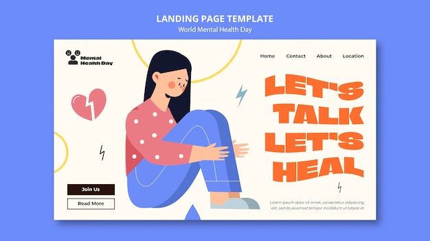 Free PSD world mental health day landing page  template