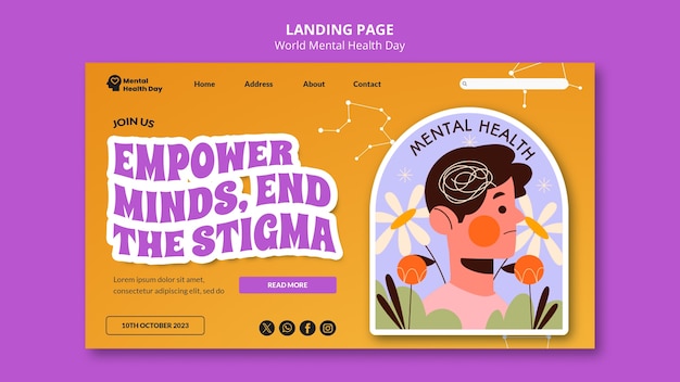 Free PSD world mental health day landing page  template