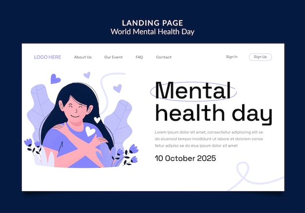 Free PSD world mental health day landing page template