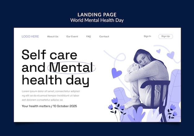 Free PSD world mental health day landing page template