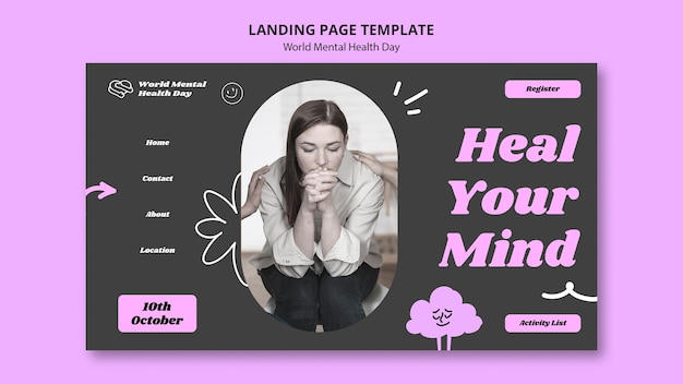 Free PSD world mental health day landing page