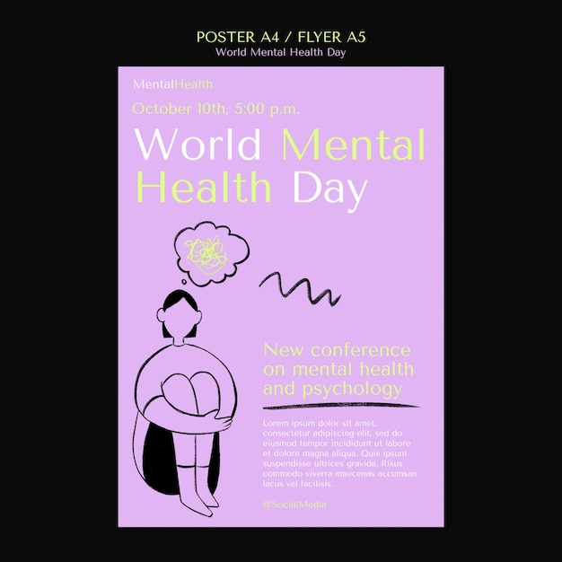 Free PSD world mental health day  poster template