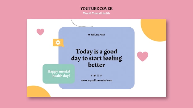 PSD gratuito modello di copertina di youtube per la giornata mondiale della salute mentale
