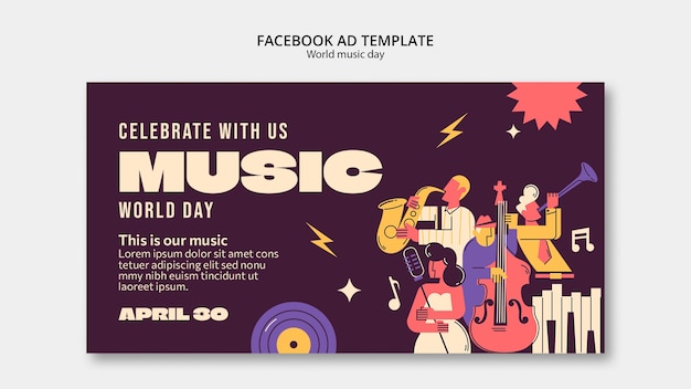 ワールドミュージックデーのお祝いfacebookテンプレート
