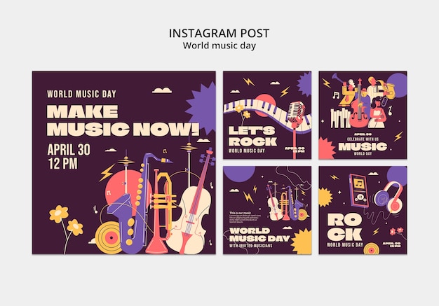 Free PSD world music day celebration  instagram posts