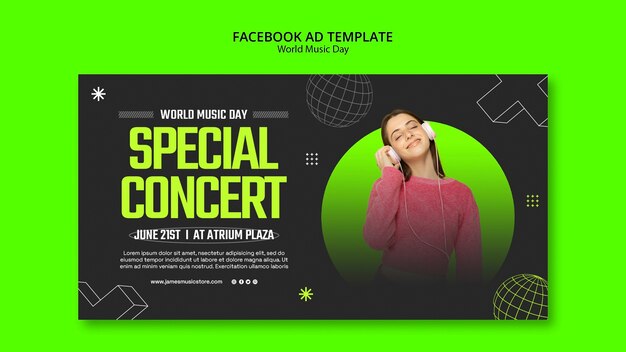 PSD gratuito modello facebook per la giornata mondiale della musica