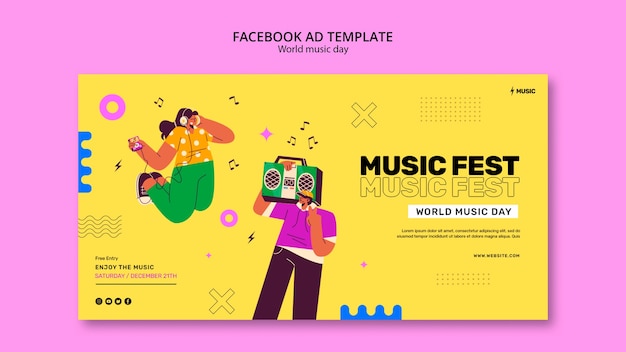PSD gratuito modello facebook per la giornata mondiale della musica