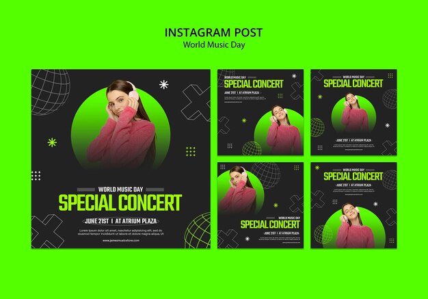 Free PSD world music day  instagram posts template