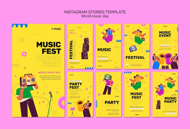 PSD gratuito modello di storie di instagram per la giornata mondiale della musica