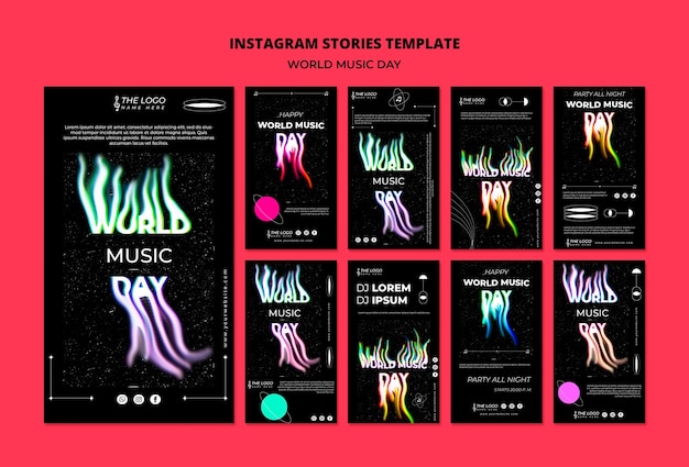 PSD gratuito modello di storie di instagram per la giornata mondiale della musica