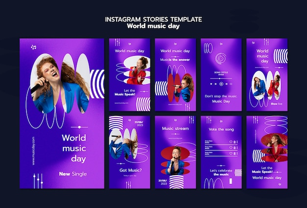 PSD gratuito storie di instagram per la giornata mondiale della musica