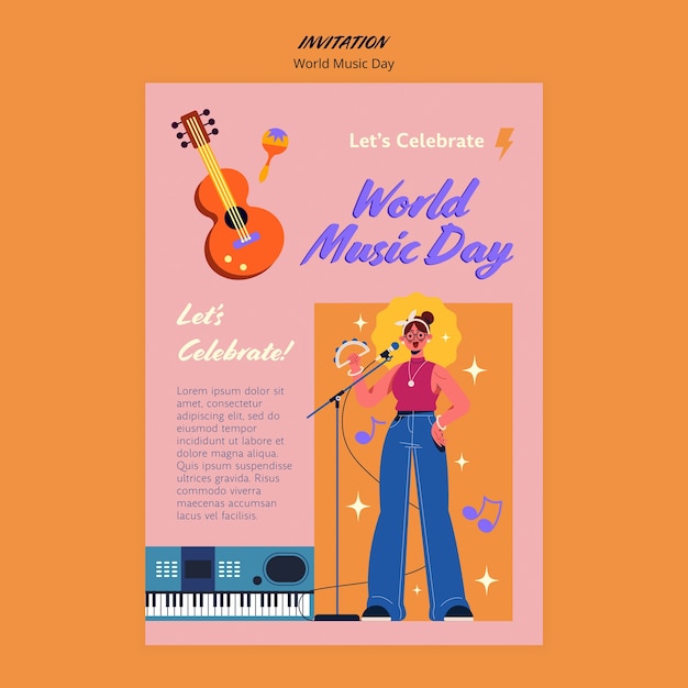 Free PSD world music day invitation template