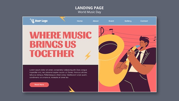 Free PSD world music day landing page template