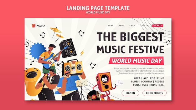 Free PSD world music day landing page template