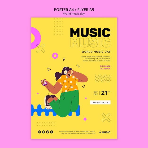 PSD gratuito modello di manifesto della giornata mondiale della musica