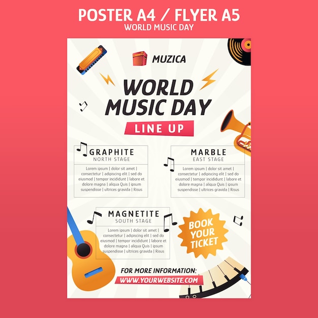 Free PSD world music day poster template