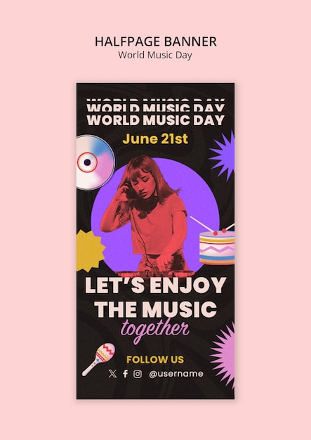 Free PSD world music day template design