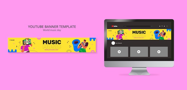 Free PSD world music day youtube banner template