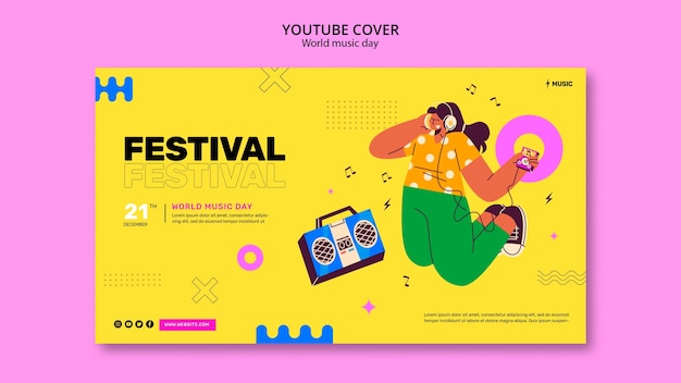 PSD gratuito modello di copertina di youtube per la giornata mondiale della musica