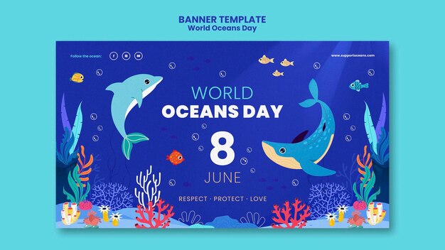 Free PSD world ocean day banner template