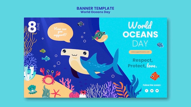 Free PSD world ocean day banner template