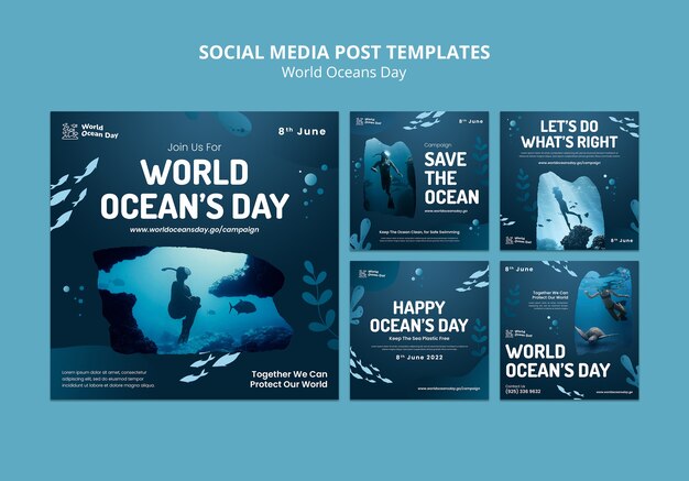 World ocean day instagram posts template