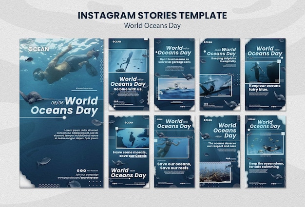 World ocean day instagram stories template design