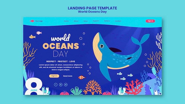 世界海洋デーのランディングページのテンプレート