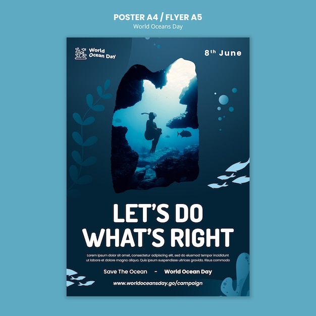 Free PSD world ocean day poster template