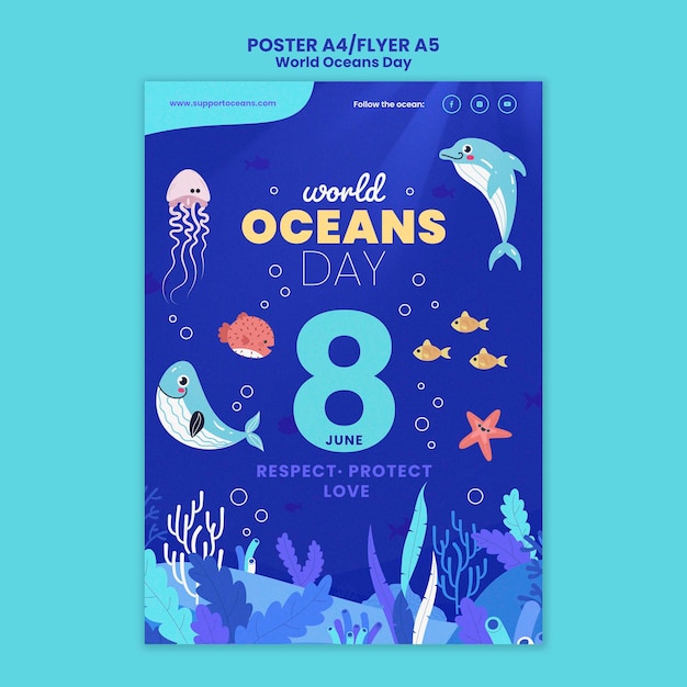 PSD gratuito modello del manifesto di giornata mondiale dell'oceano