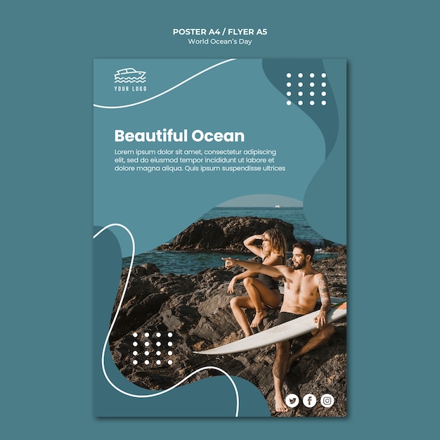 PSD gratuito poster della giornata mondiale dell'oceano