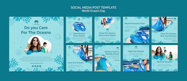 Free PSD world ocean's day social media post template