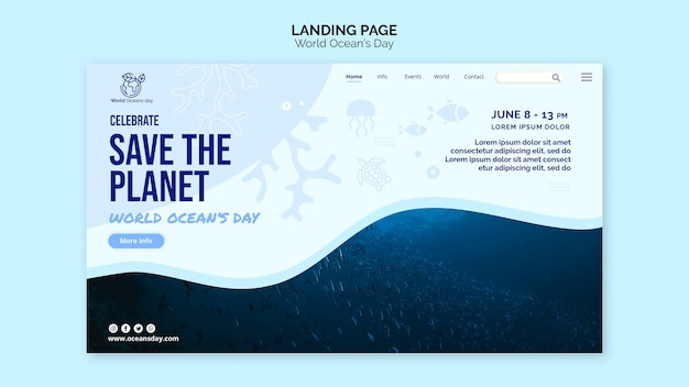 World ocean's day template landing page