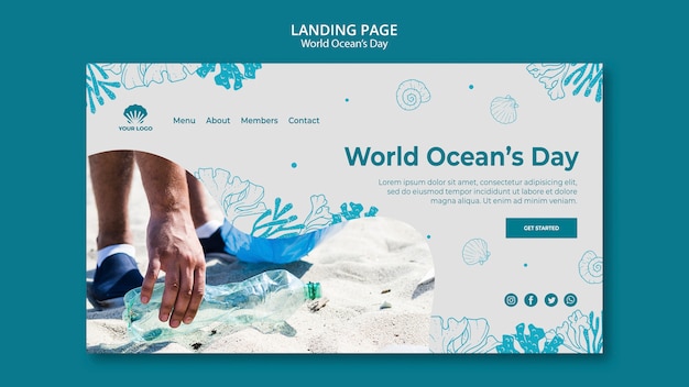 PSD gratuito pagina di destinazione del modello giornata mondiale dell'oceano