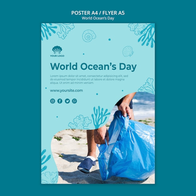 Free PSD world ocean's day template poster