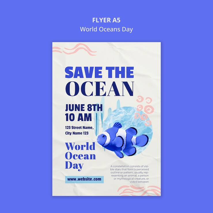 Free PSD world oceans day flyer template design