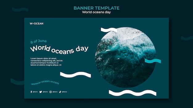 Бесплатный PSD Шаблон горизонтального баннера всемирного дня океанов