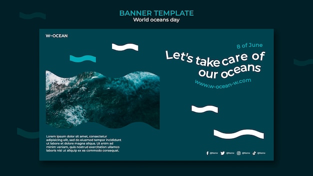 World oceans day horizontal banner template