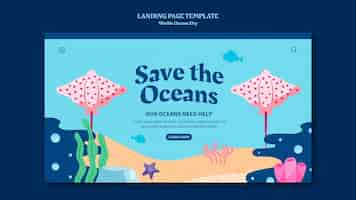 Free PSD world oceans day landing page template with marine life