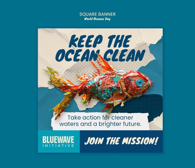 world oceans day square banner template design