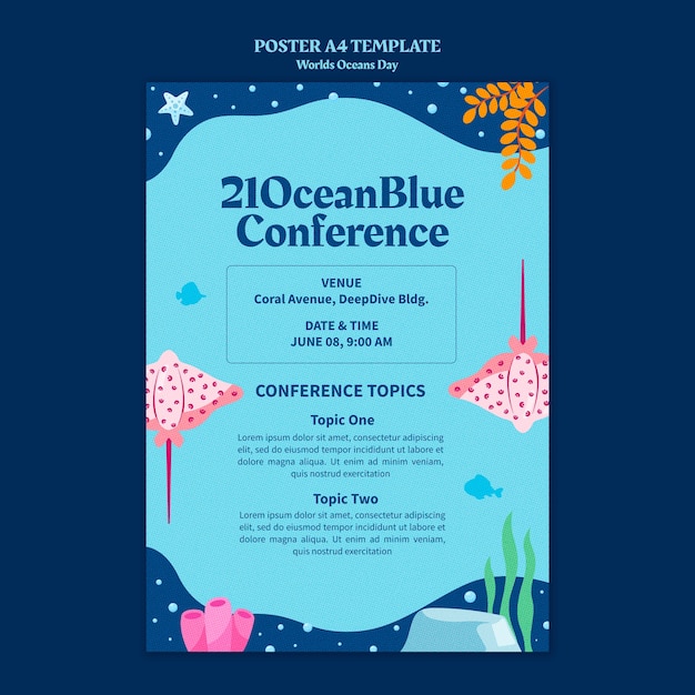 World oceans day vertical poster template with marine life