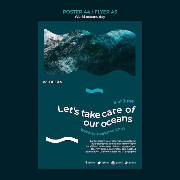 World oceans day vertical poster template